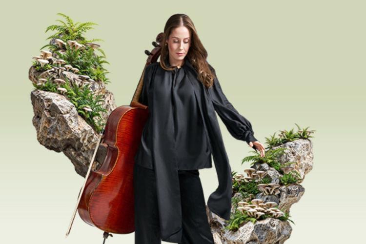 Female performer holding a cello