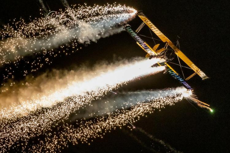 Scandinavian Airshows wowing with their Night Aerobatics with fireworks and laser show!