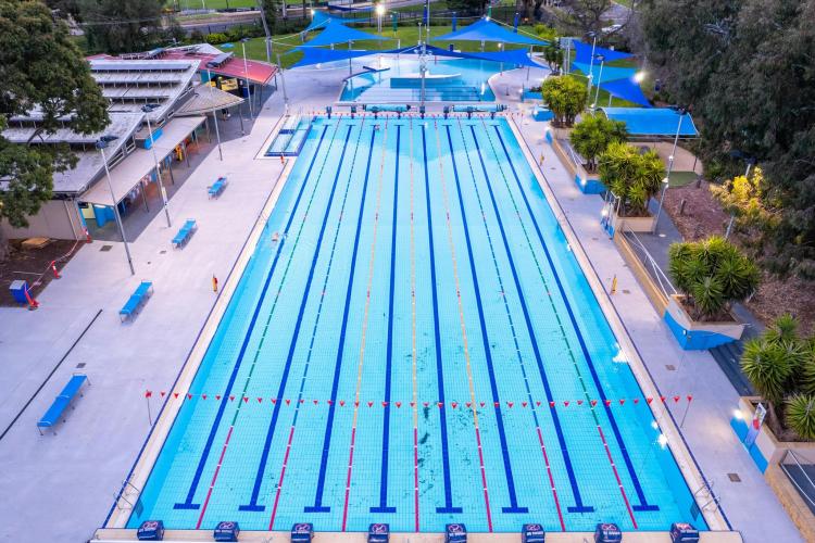 an aerial photo of Werribee Outdoor Pool showing swimming lanes