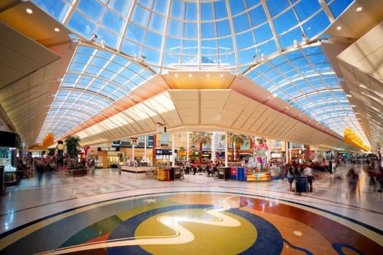 A shopping centre with skylight ceilings