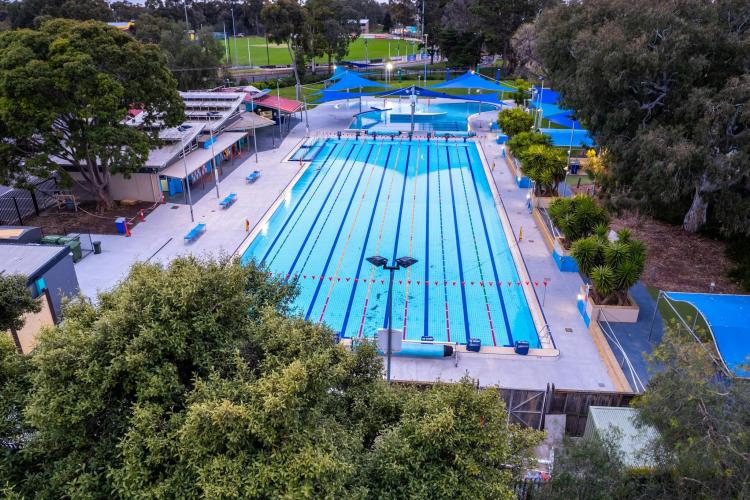 an aerial photo of Werribee Outdoor Pool showing swimming lanes