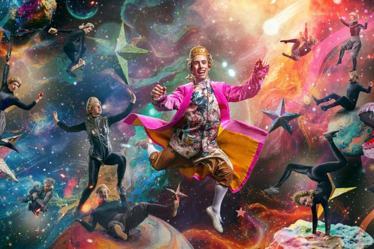 colourful characters in a cosmic background