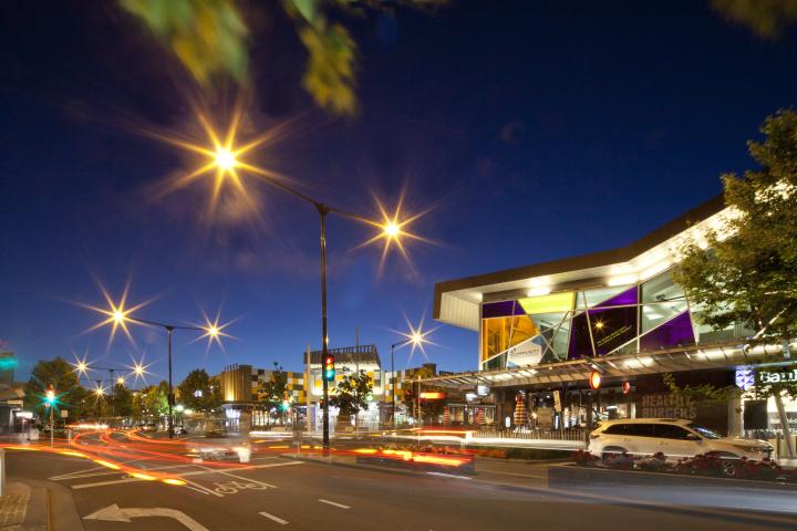 Point Cook Town Centre at night.